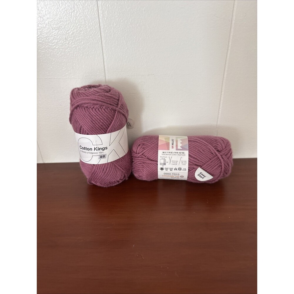 Hobbii Cotton Kings Yarn Lot 2 Skeins Mauve 100% Cotton 50g/1.75oz 75m Oeko-Tex